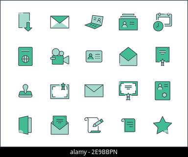 Set of Legal Documents Related Vector Line Icons. Contains such Icon as Visa, Contract, Declaration, License, Permission, Grant and more. Editable Str Stock Vector