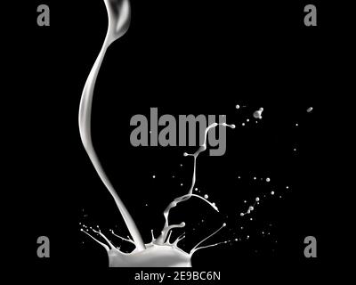 White Liquid Milk Splashing On Black Background Stock Photo