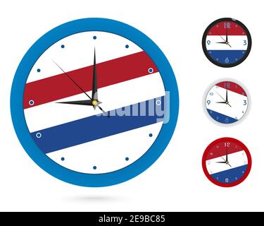 Wall Clock Design with National Flag of Netherlands. Four different design. Ready for print. Vector Illustration. Stock Vector