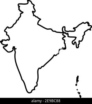 India - solid black outline border map of country area. Simple flat ...