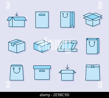 set of packages icons on a light pink background Stock Vector
