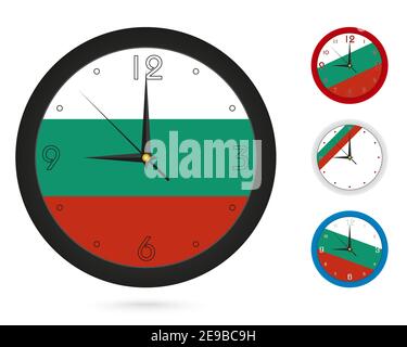 Wall Clock Design with National Flag of Bulgaria. Four different design. Ready for print. Vector Illustration. Stock Vector