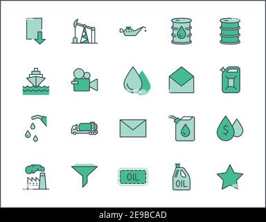 Set of Oil Related Vector Line Icons. Contains such Icons as Fuel Truck, Gas Station, Oil Factory, Transportation and more. Editable Stroke. 32x32 Pix Stock Vector