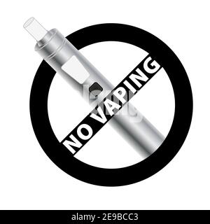 No vaping black sign. Vape silver electronic cigarette device. Vector illustration. Stock Vector