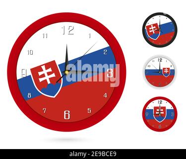 Wall Clock Design with National Flag of Slovakia. Four different design. Ready for print. Vector Illustration. Stock Vector