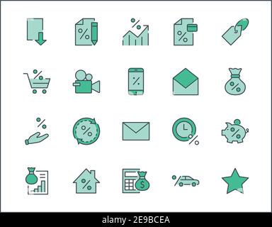 Set of Credit and Loan Related Vector Line Icons. Contains such Icons as Credit Card, Rate Calculator, Deposit and more. Editable Stroke. 32x32 Pixel Stock Vector
