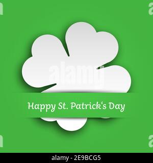 Cut out four leaf clover attached in the green paper pocket. St Patricks Day card. EPS10 vector illustration. Stock Vector