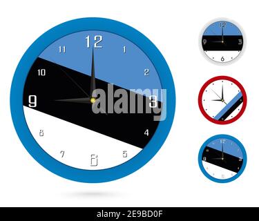 Wall Clock Design with National Flag of Estonia. Four different design. Ready for print. Vector Illustration. Stock Vector