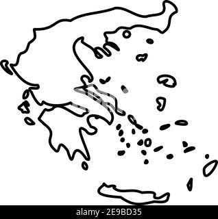 Greece - solid black outline border map of country area. Simple flat vector illustration. Stock Vector