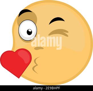 Vector illustration of emoticon giving a heart shaped kiss Stock Vector