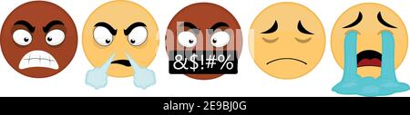 Vector illustration of emoticons with sad and angry expressions Stock Vector