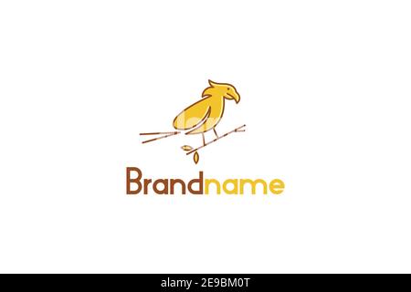 Bird on a branch, perch bird logo vector design, abstract line art, modern vintage logo concept. Stock Vector