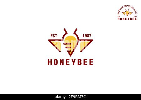 Vintage bee logo in line art design concept, modern and elegant brand identity. Stock Vector