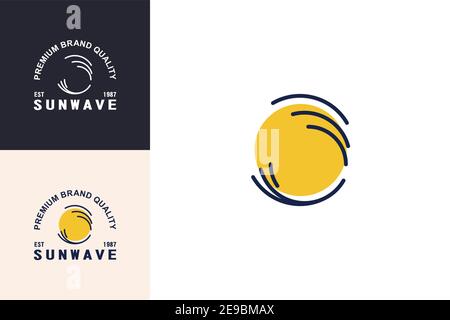 Sun and ocean waves logo line art design concept, creative simple and modern brand identity. Stock Vector