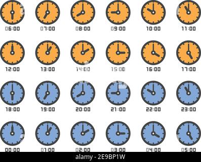 analog clock and time 1 to 24 o'clock icon set,vector and illustration Stock Vector