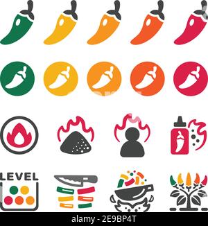 chili and hot pepper icon set,vector and illustration Stock Vector