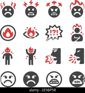 angry emotion icon set,vector and illustration Stock Vector
