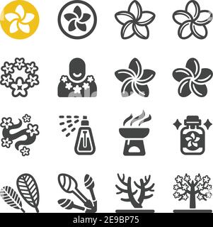 plumeria flower icon set,vector and illustration Stock Vector