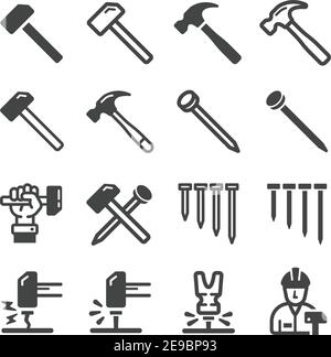 nail and hammer icon set,vector and illustration Stock Vector