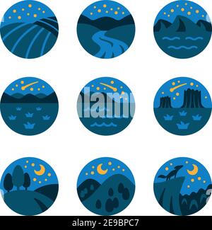 night landscape and nature icon set,vector and illustration Stock Vector
