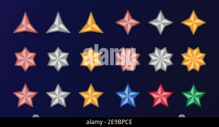 set of copper,silver and gold color with multipoint star icon,vector and illustration Stock Vector