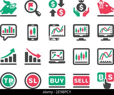stock market online and stock investment icon set,vector and illustration Stock Vector