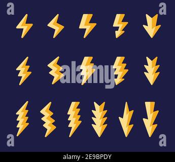 lightning and thunder icon set,solid shade style,vector and illustration Stock Vector