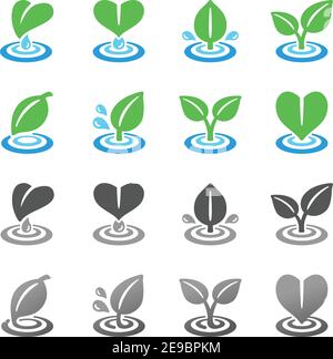colorful and gradient leaf and ripple icon set,vector and illustration Stock Vector