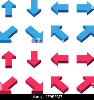 isometric arrow icon set,flat icon style,vector and illustration Stock Vector