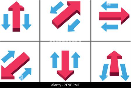 red main arrow directing in different way,business concept,illustration and vector set Stock Vector