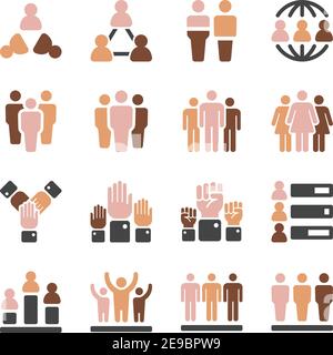 world population in diferent skin tone icon set,vector and illustration Stock Vector