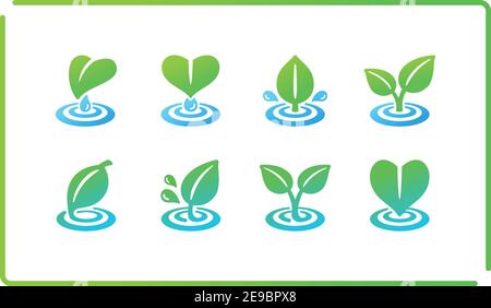 colorful and gradient leaf and ripple icon set,vector and illustration Stock Vector