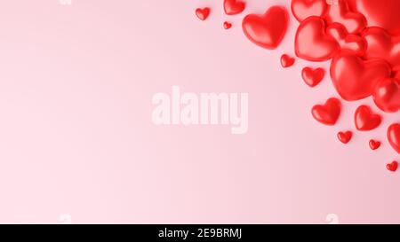 Top view of Red heart on pink background. Valentine's day concept. 3D Rendering illustration. Stock Photo