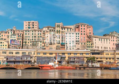Historic district and harbour view, Genoa, Liguria, Italy, Stock Photo