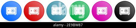 Safe, bank, business vector icons, set of circle gradient buttons in 6 colors options for webdesign and mobile applications Stock Vector