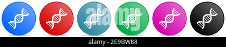 Dna, genetic molecule vector icons, set of circle gradient buttons in 6 colors options for webdesign and mobile applications Stock Vector