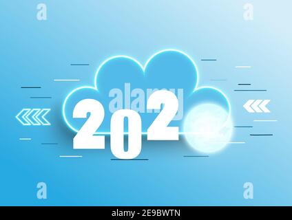Infographic concept 2020 year. Hot trends, prospects in cloud computing services and technologies, big data storage, communication. Stock Vector