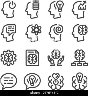 mind and brain thin line icon set,vector and illustration Stock Vector