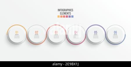 Abstract elements of graph infographic template with label, integrated circles. Business concept with 6 options. For content, diagram, flowchart, step Stock Vector