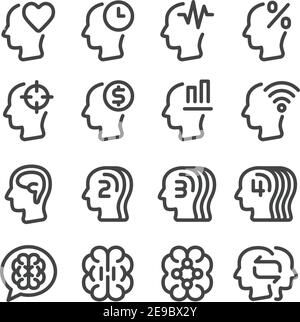 mind and brain thin line icon set,vector and illustration Stock Vector