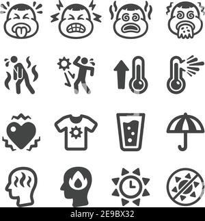 heat stroke symptom and prevention icon set,vector and illustration Stock Vector