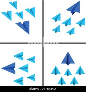 blue and light blue paper plane flying in same way,business and leadership concept,paper plane conceptual illustration and vector set Stock Vector