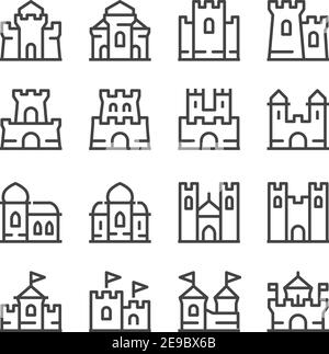 castle and citadel thin line icon set,vector and illustration Stock Vector