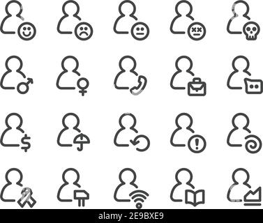 person and user thin line icon set,vector and illustration Stock Vector