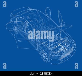 Electric Car With Chassis. Vector rendering of 3d Stock Vector