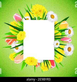 Spring or summer banner background template with beautiful realistic flowers. Vector illustration. Stock Vector