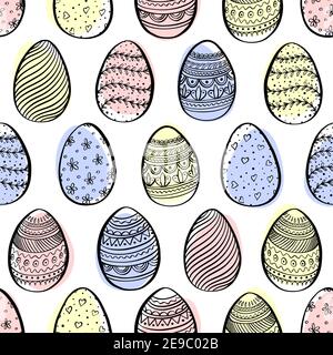Seamless background for happy Easter. Decorative easter eggs with pattern. Vector illustration. Stock Vector