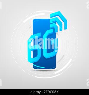 6G network wireless with High speed connection on smartphone concept. New 6th generation of internet. Stock Vector