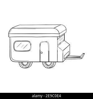 Vector illustration of isolated Hand Drawn, doodle Camper, car Recreation transport, Vehicles Camper Vans CaravansIcon. Motorhome for Camping. Stock Vector