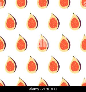 Half fig fruit seamless pattern on white background. Healthy food background. Organic textile. Natural backdrop. Fabric print texture. Stock Vector